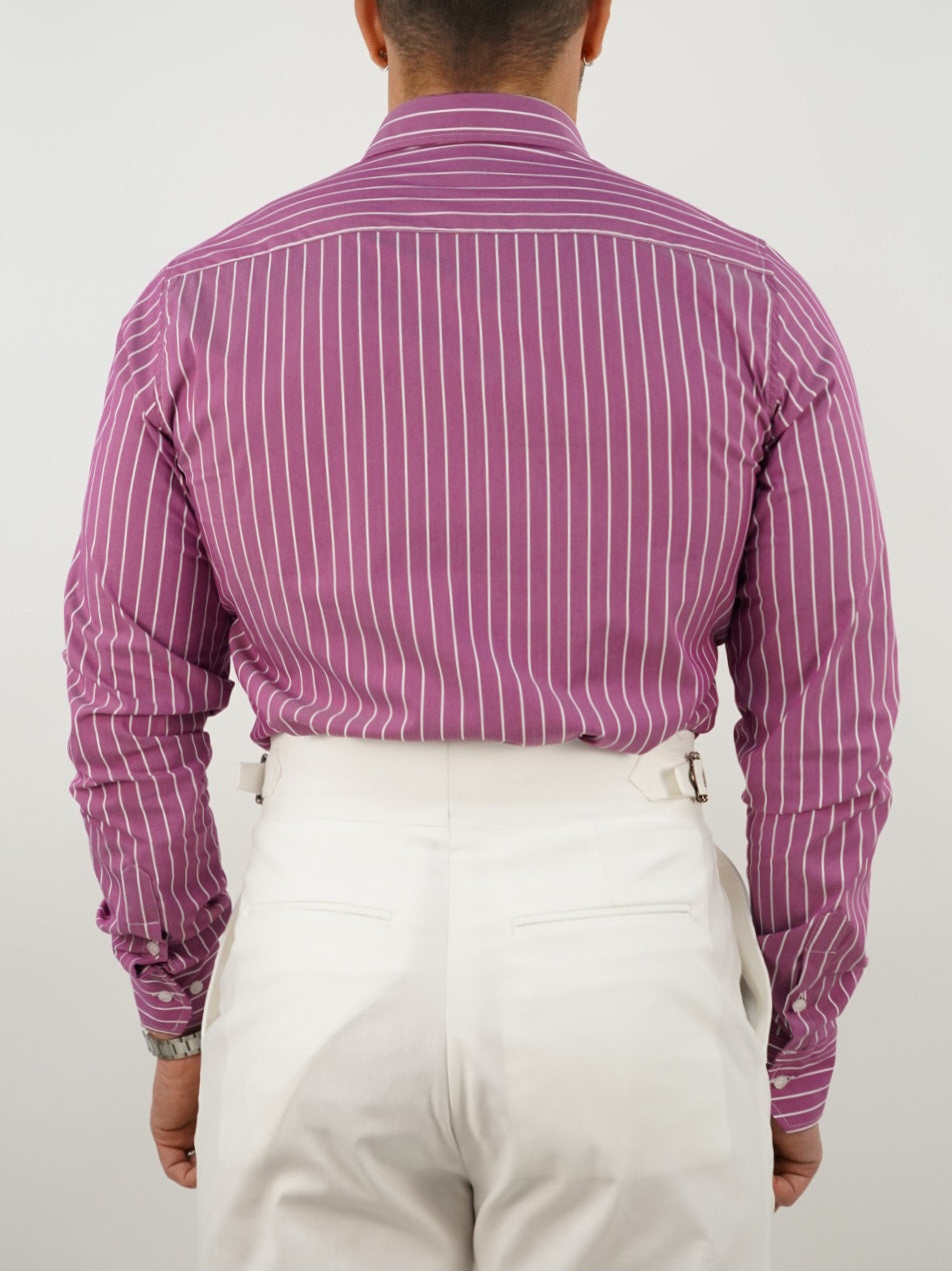 Camicia collo francese righe rosa