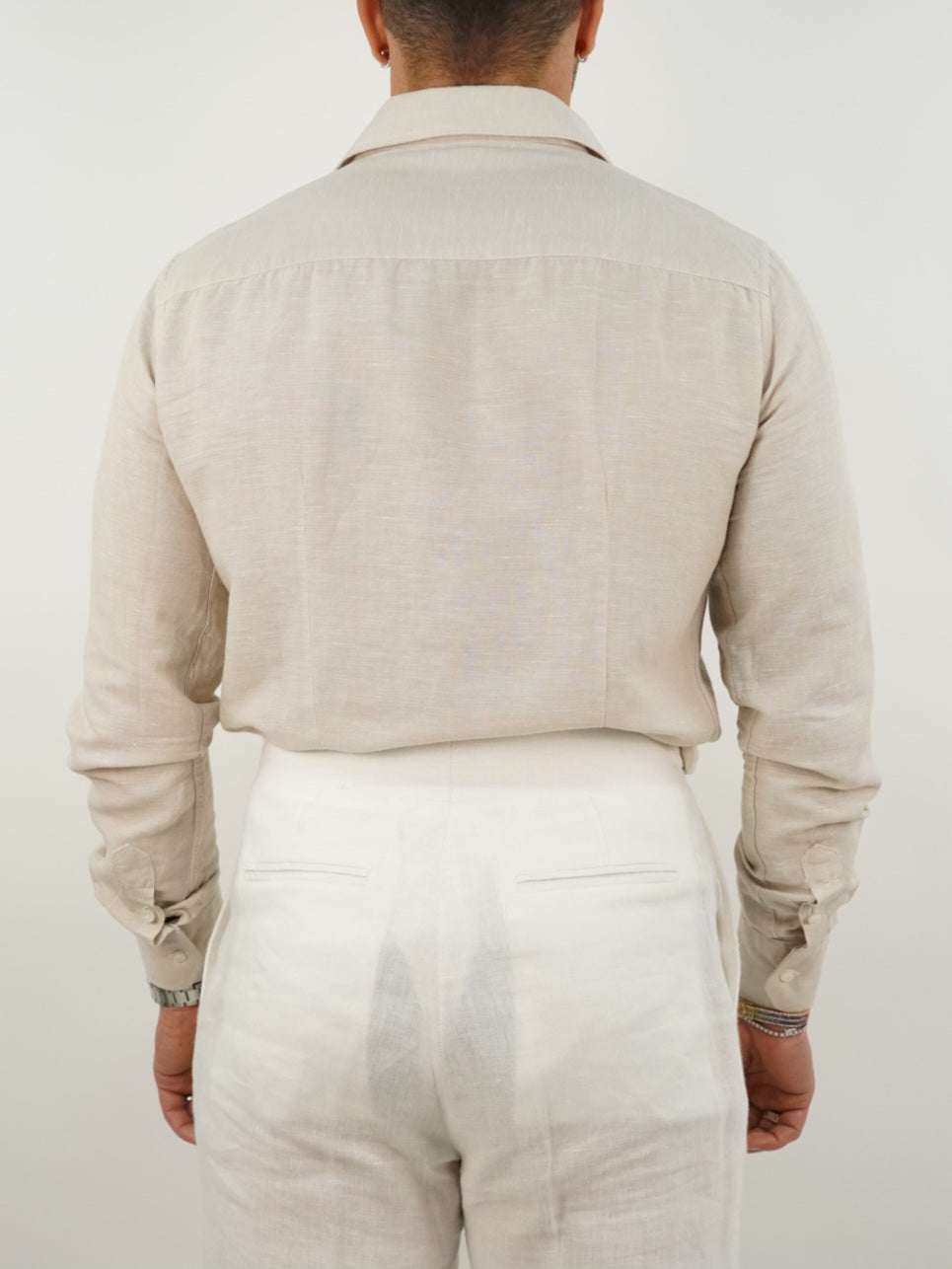 Camicia sabbia collo a vela 100% lino