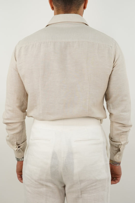 Camicia sabbia collo a vela 100% lino