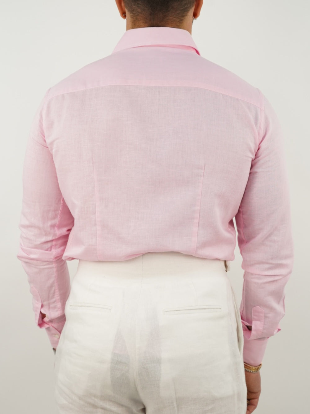 Camicia rosa collo a vela 100% lino