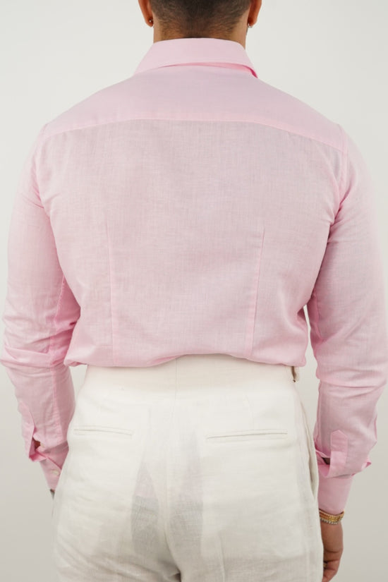 Camicia rosa collo a vela 100% lino