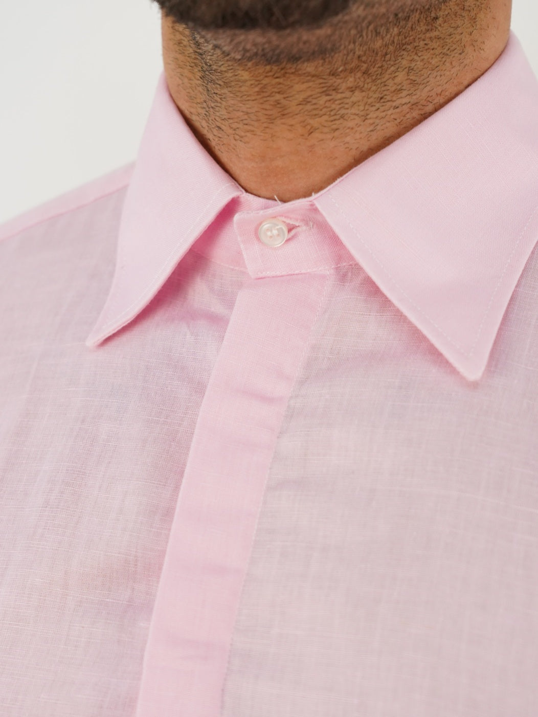 Camicia rosa collo a vela 100% lino
