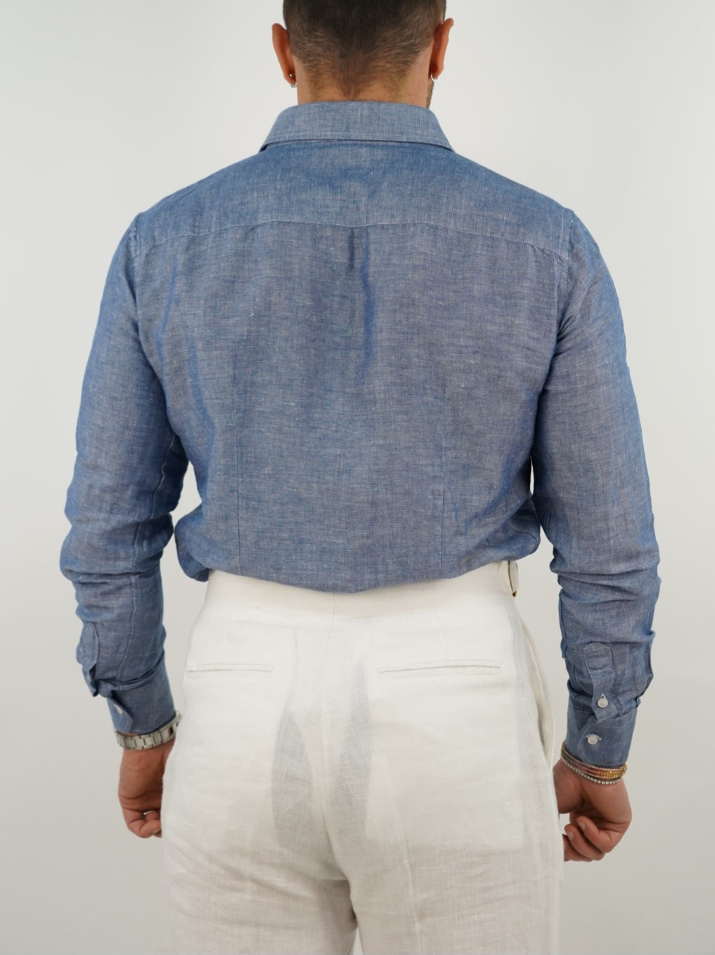 Camicia blu navy collo a vela 100% lino