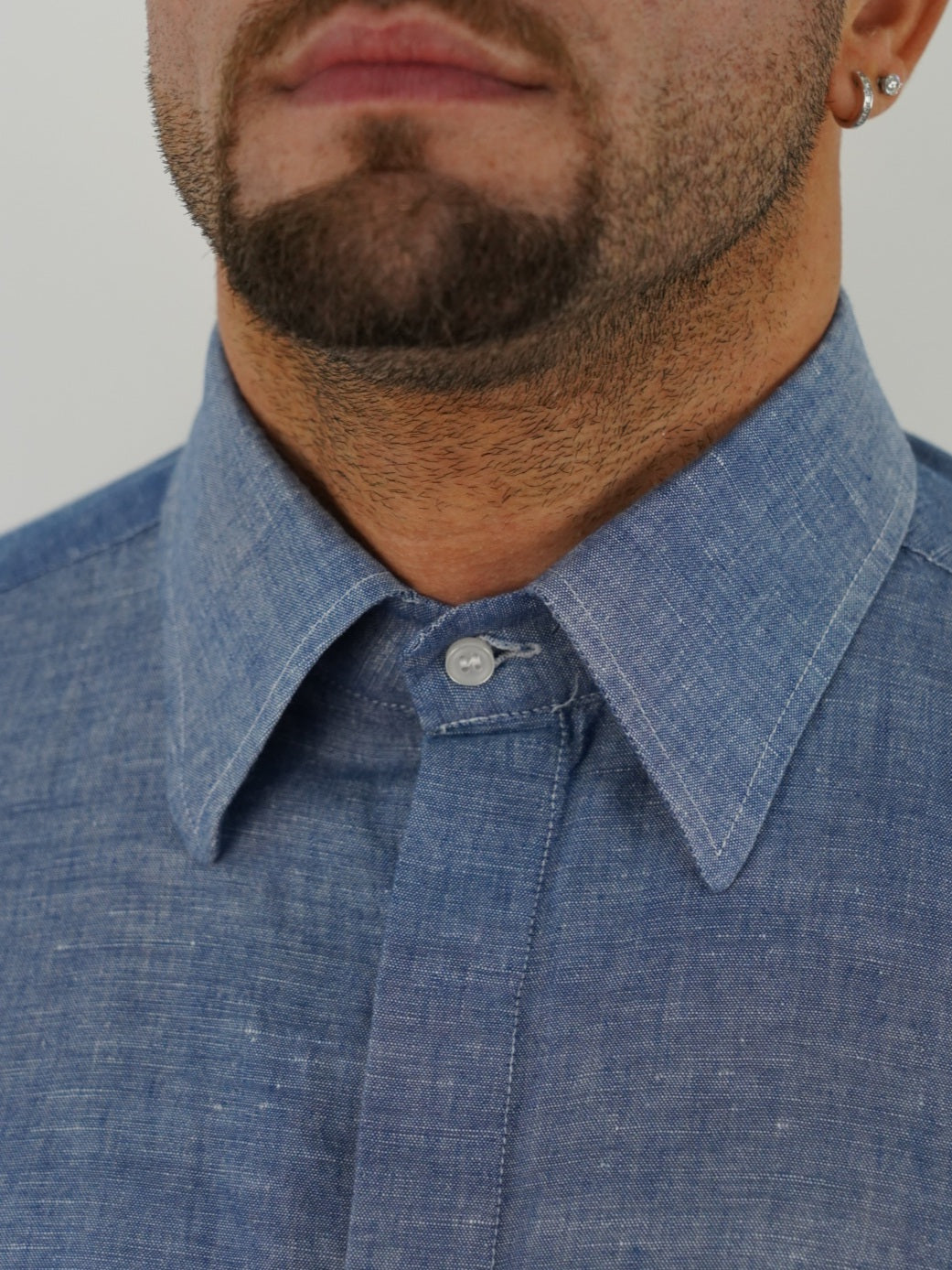 Camicia blu navy collo a vela 100% lino