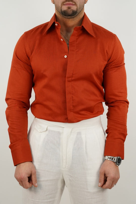 Camicia rame collo a vela 100% lino