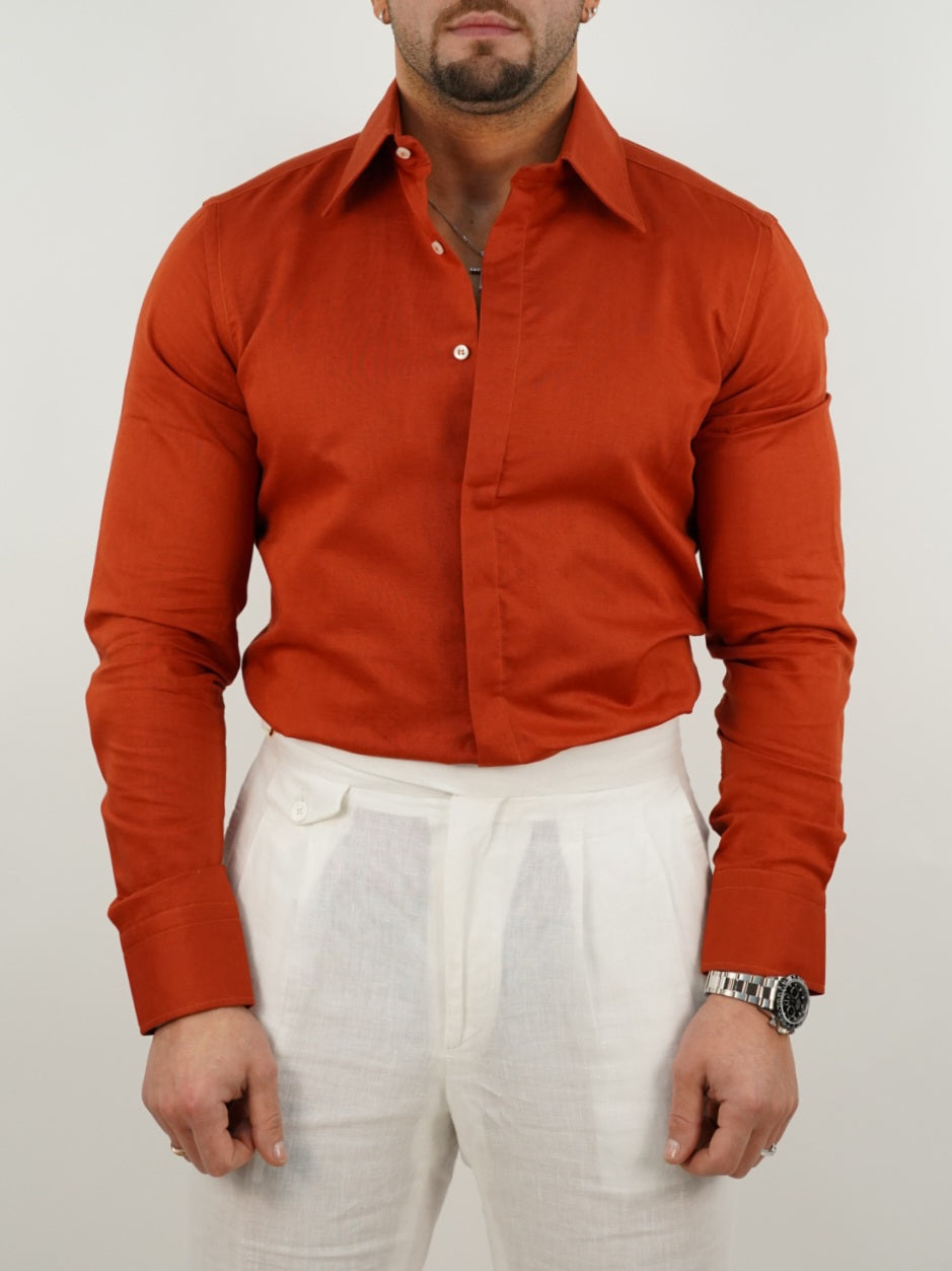Camicia rame collo a vela 100% lino