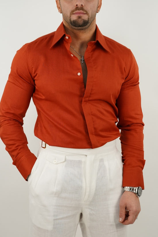 Camicia rame collo a vela 100% lino