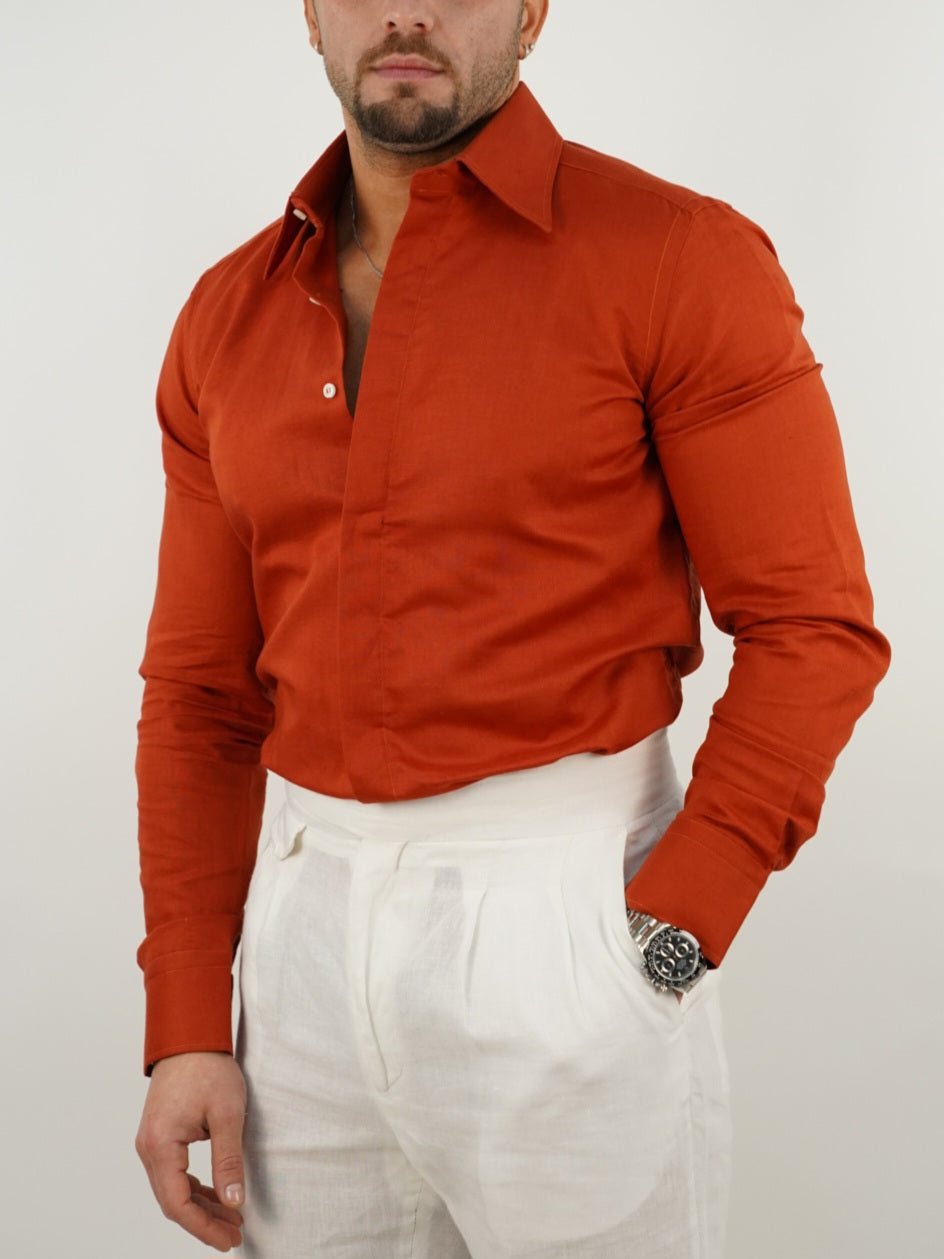 Camicia rame collo a vela 100% lino