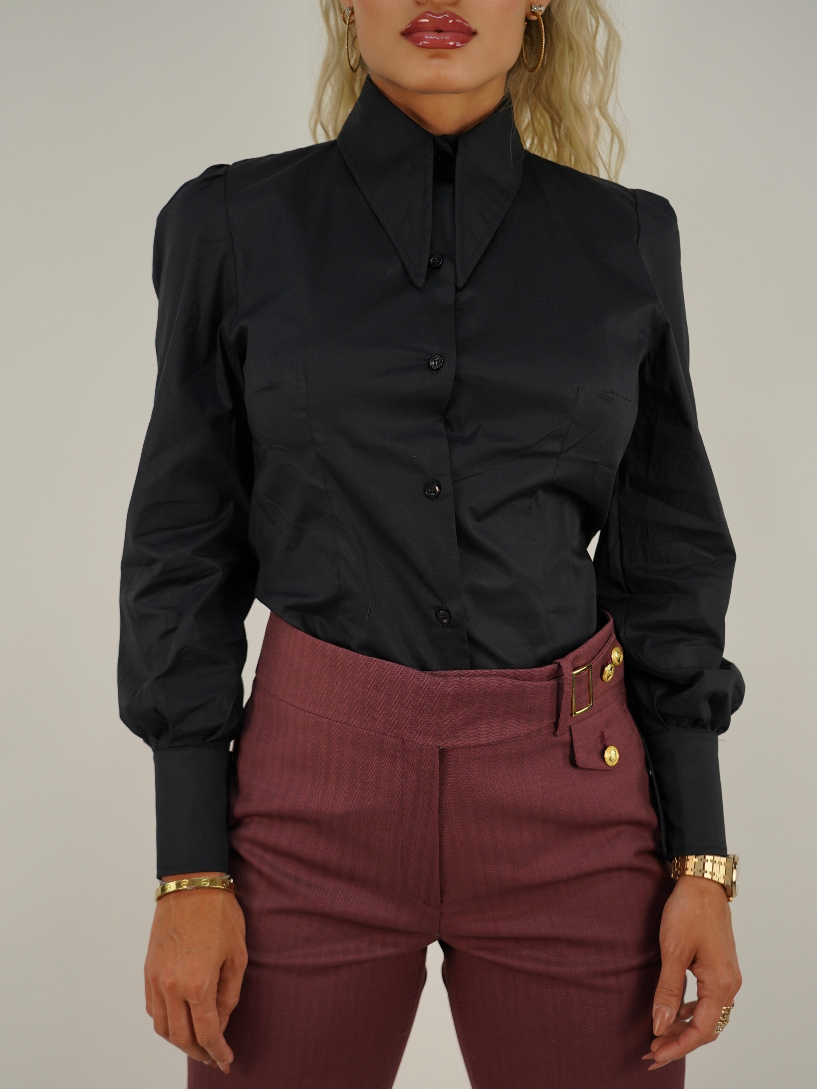 Camicia Mory collo a vela nero