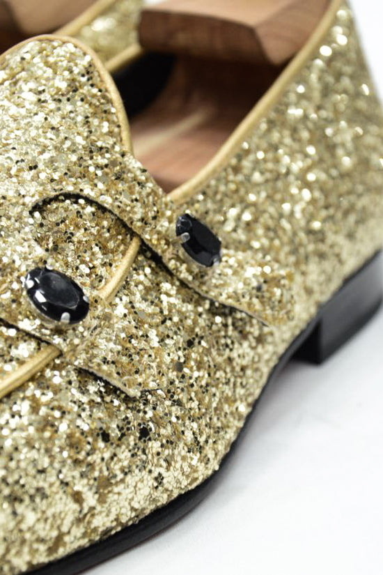 Mocassino Glitterato Oro con applicazioni in Pietra