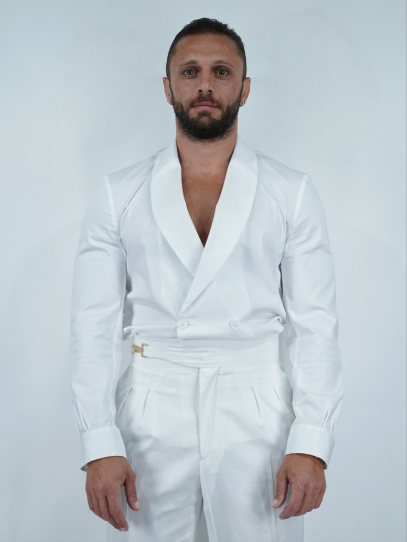 Giacca camicia doppiopetto collo a scialle - Bianco