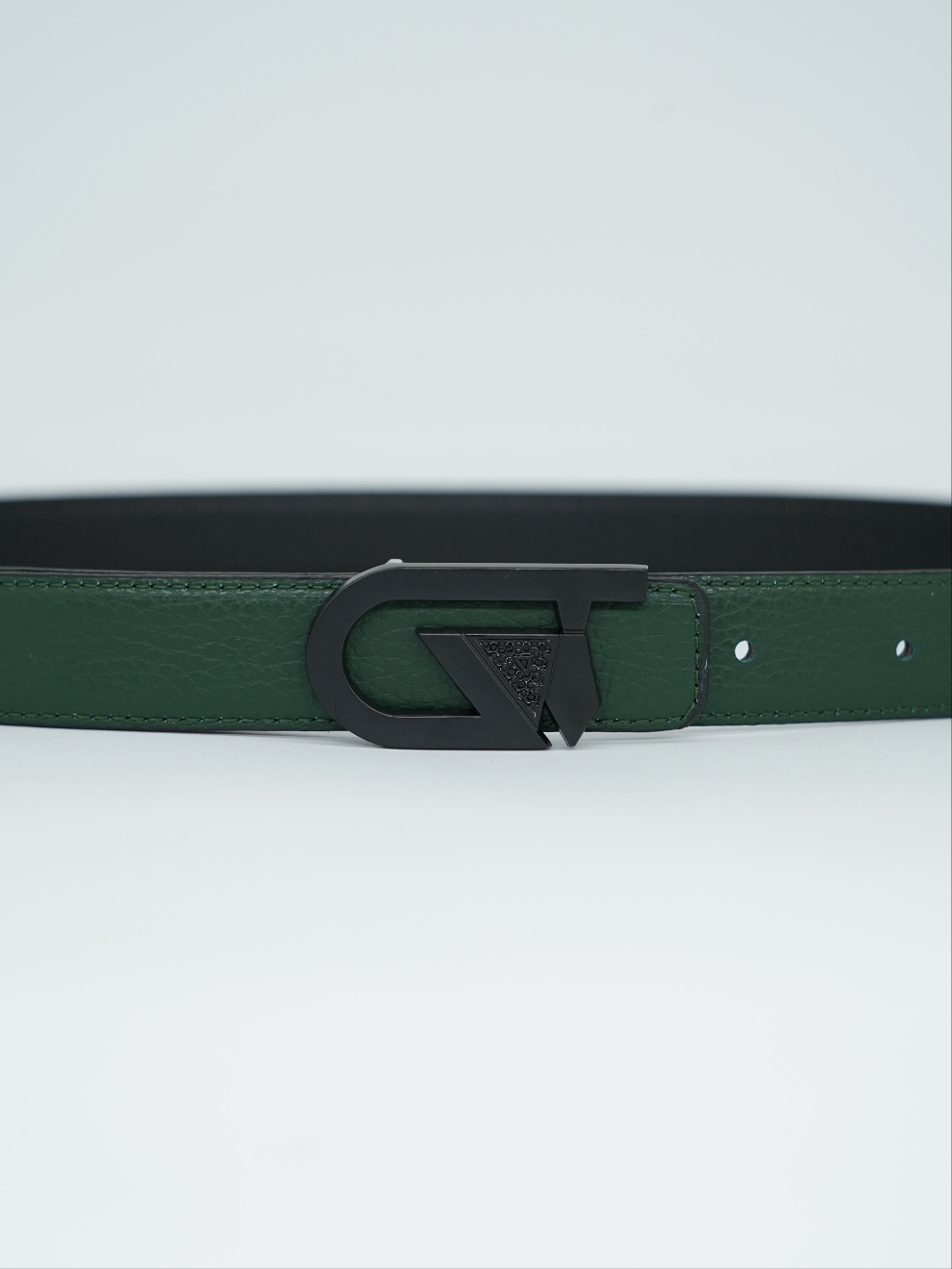 Cintura GT reversibile 2,5cm in pelle di vitello primo fiore nera/verde con fibbia nera opaca