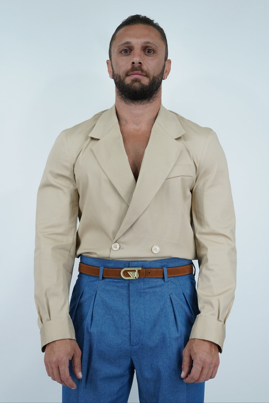 Giacca camicia doppiopetto petto napoli beige