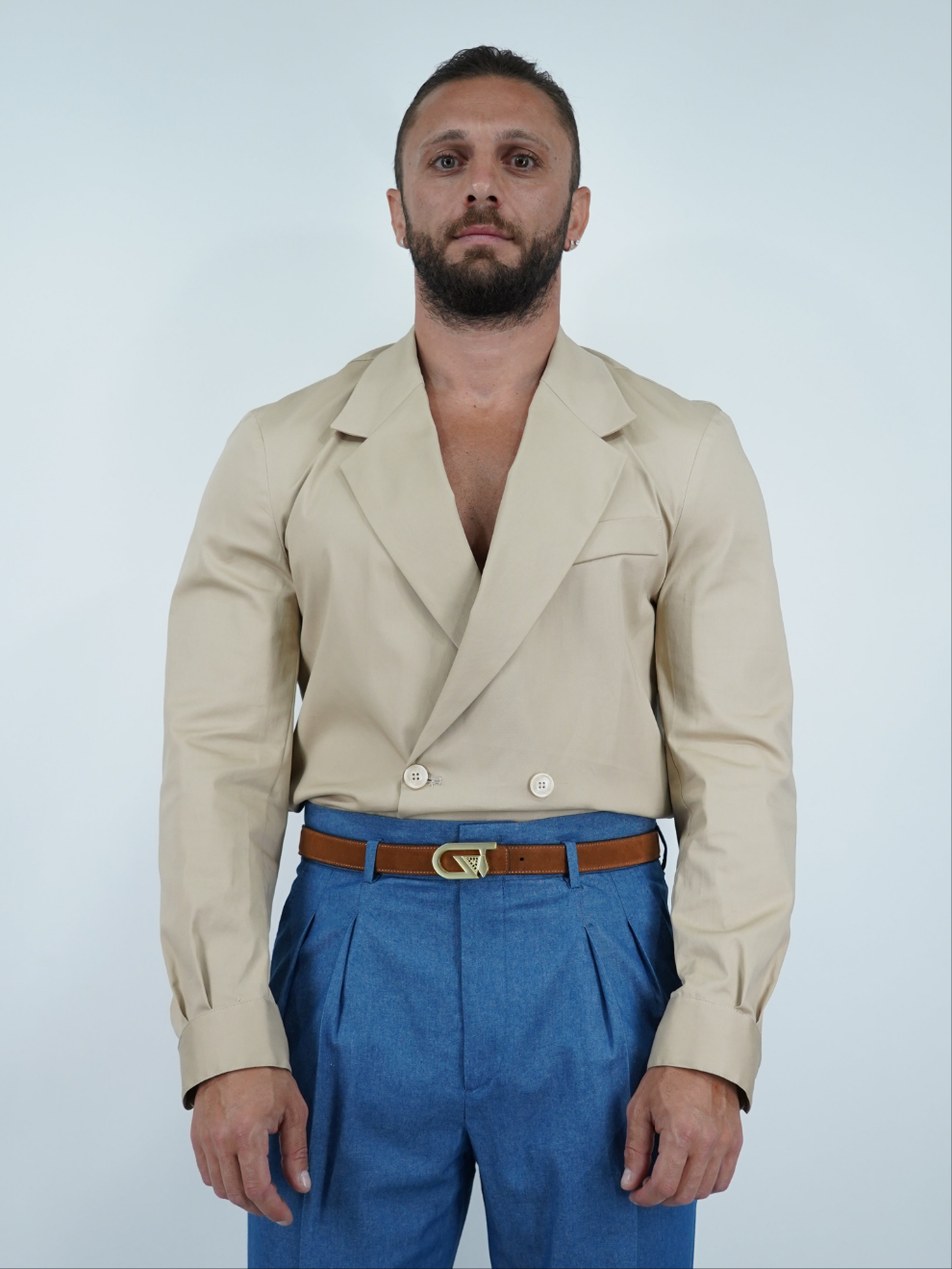 Giacca camicia doppiopetto petto napoli beige