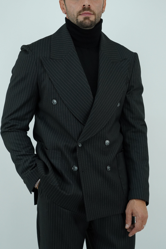 Abito Extensive doppiopetto petto a lancia gessato grigio scuro