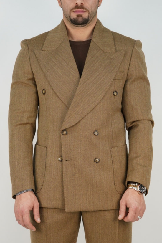 Abito Extensive doppiopetto petto a lancia spigato marrone