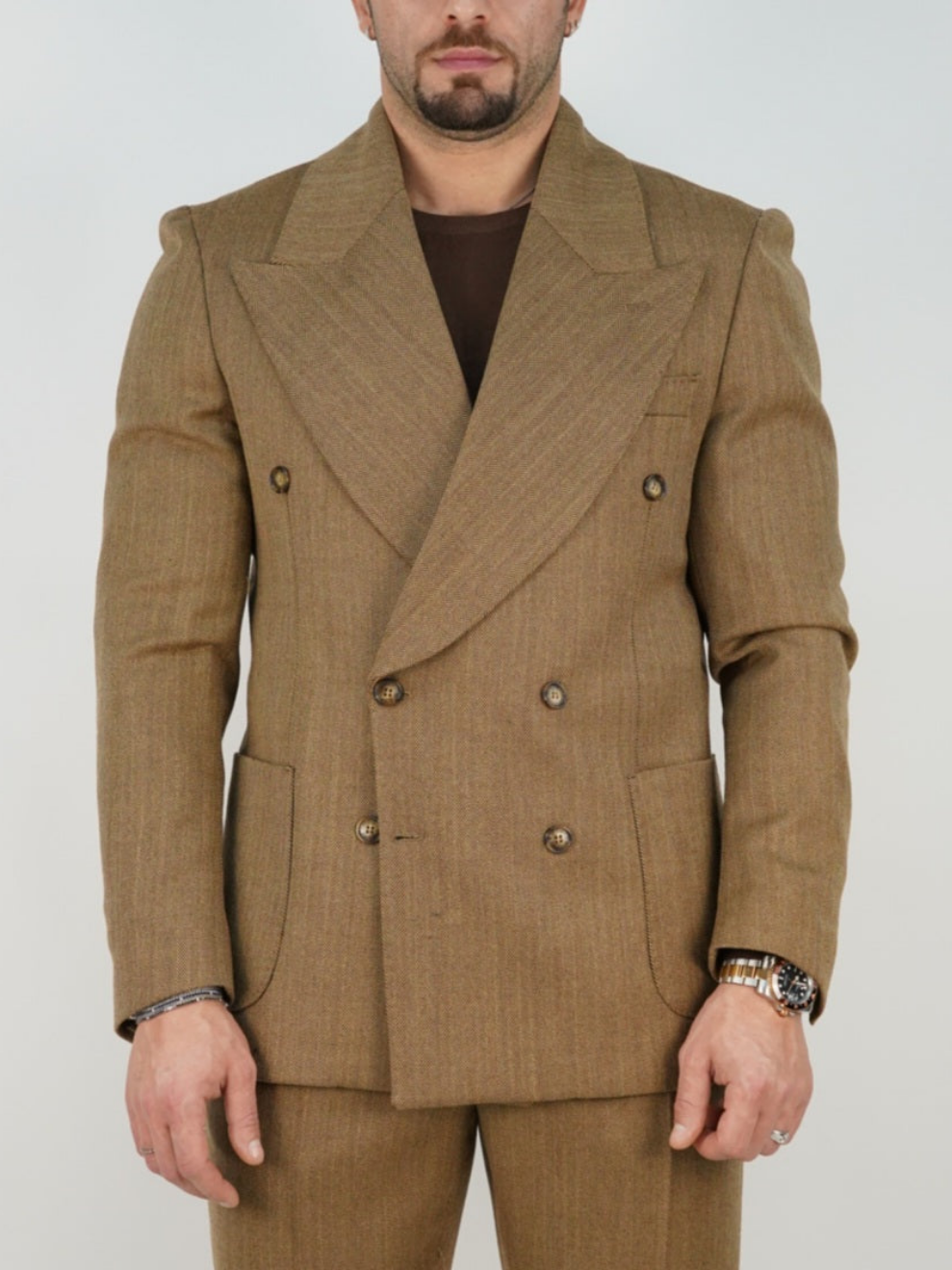 Abito Extensive doppiopetto petto a lancia spigato marrone