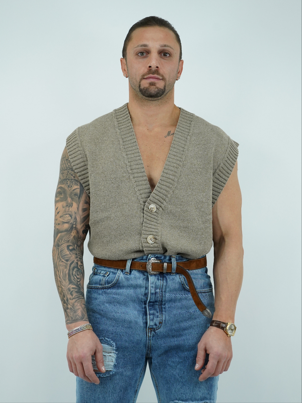 Gilet smacchinato argilla