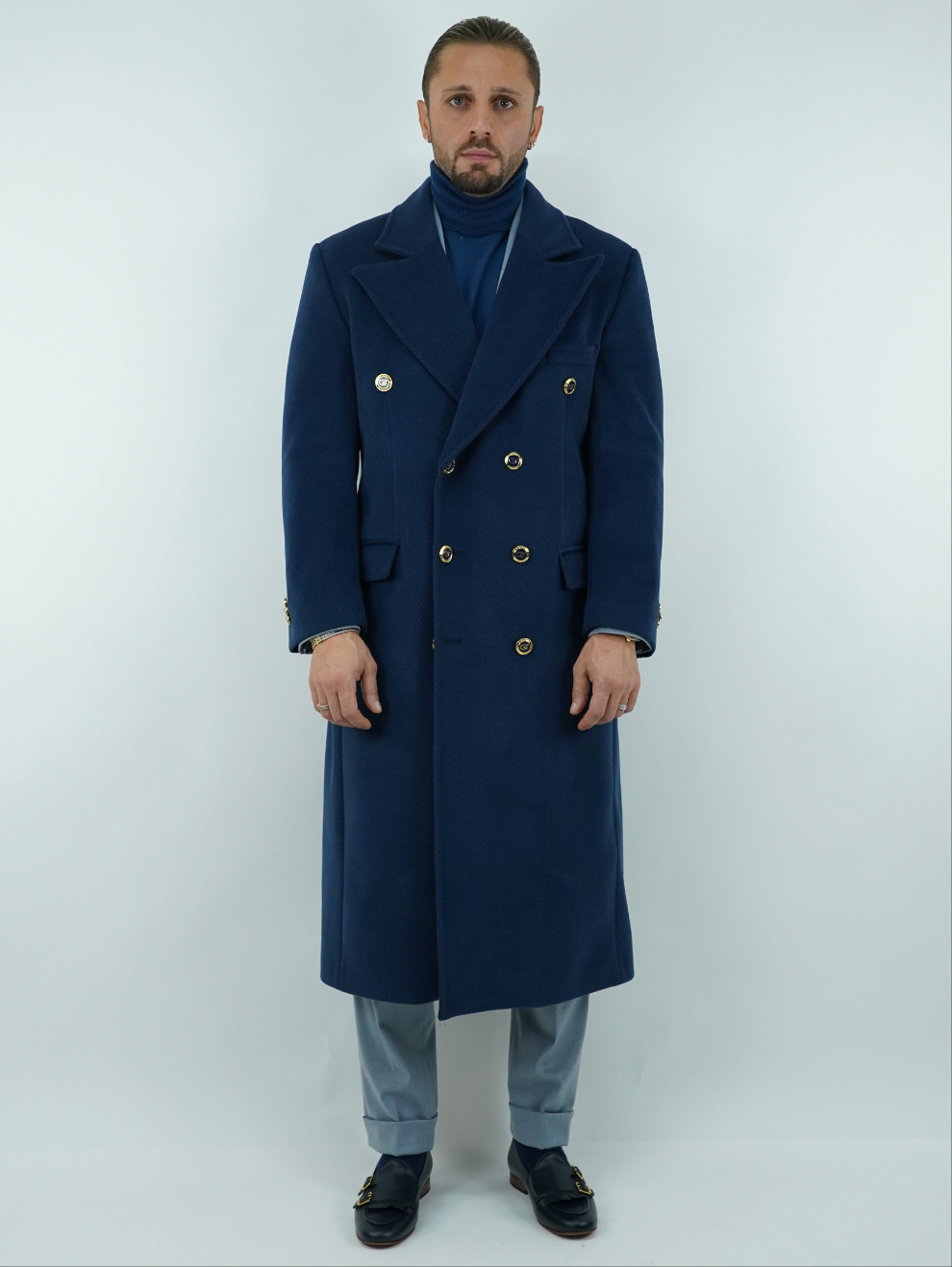 Cappotto Raglan Spigato Zaffiro con bottoni oro