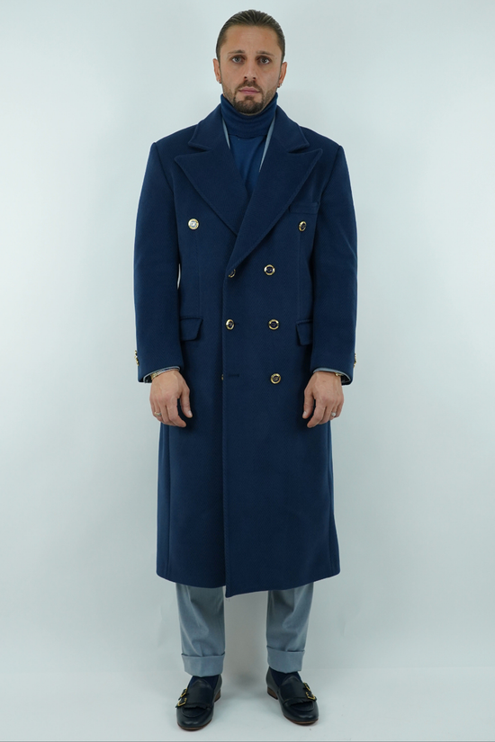 Cappotto Raglan Spigato Zaffiro con bottoni oro
