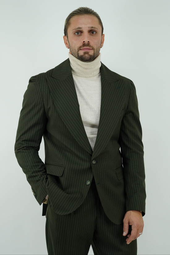 Abito Extensive monopetto petto a lancia gessato verde