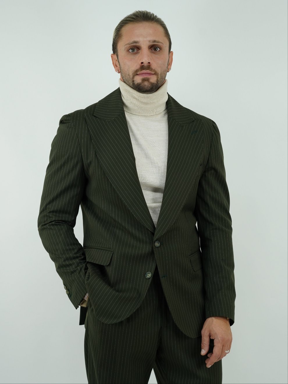 Abito Extensive monopetto petto a lancia gessato verde