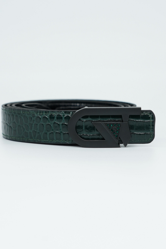 Cintura GT reversibile 2,5cm in pelle di vitello primo fiore stampa cocco verde/nero con fibbia nera opaca