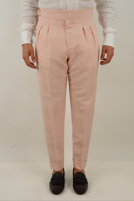 Gurkha in lino rosa con fibbia laterale regolabile