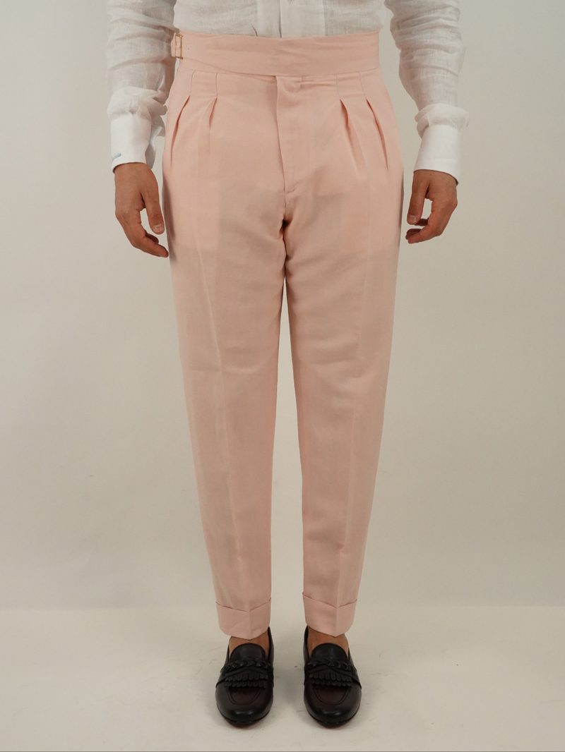 Gurkha in lino rosa con fibbia laterale regolabile