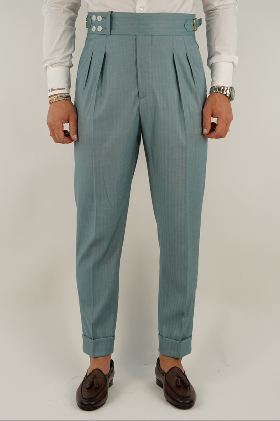 Gurkha verde tiffany con 4 bottoni e fibbie stringenti laterali