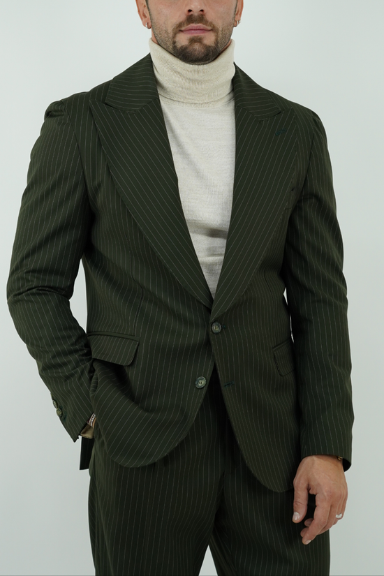 Abito Extensive monopetto petto a lancia gessato verde