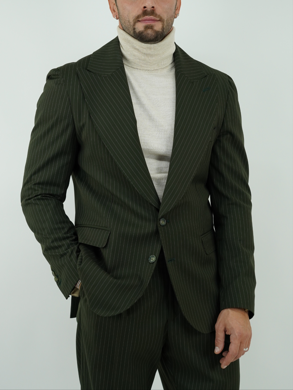 Abito Extensive monopetto petto a lancia gessato verde