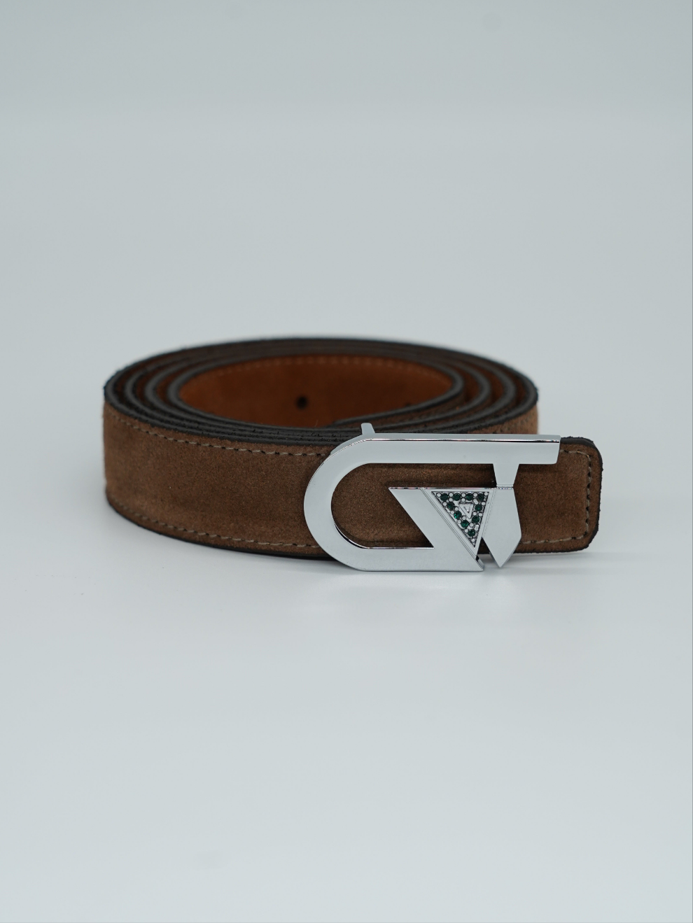 Cintura GT reversibile 2,5cm in pelle scamosciata di vitello primo fiore fango/bruciato con fibbia argento