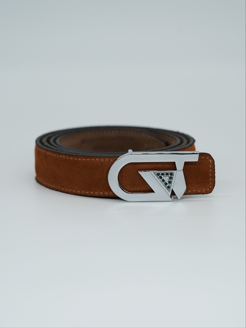 Cintura GT reversibile 2,5cm in pelle scamosciata di vitello primo fiore fango/bruciato con fibbia argento