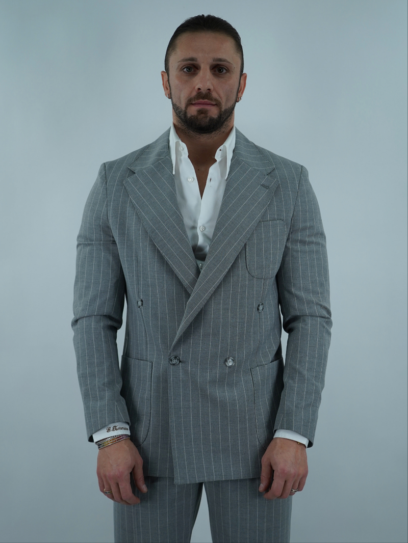 Giacca Doppio Petto Napoli - Linea Harmonious | Grigio Gessato