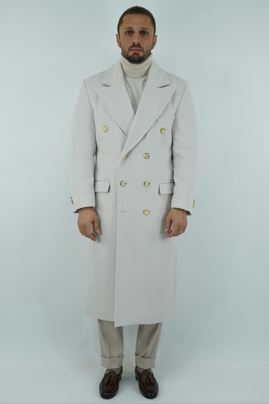 Cappotto Raglan Spigato Panna con bottoni oro
