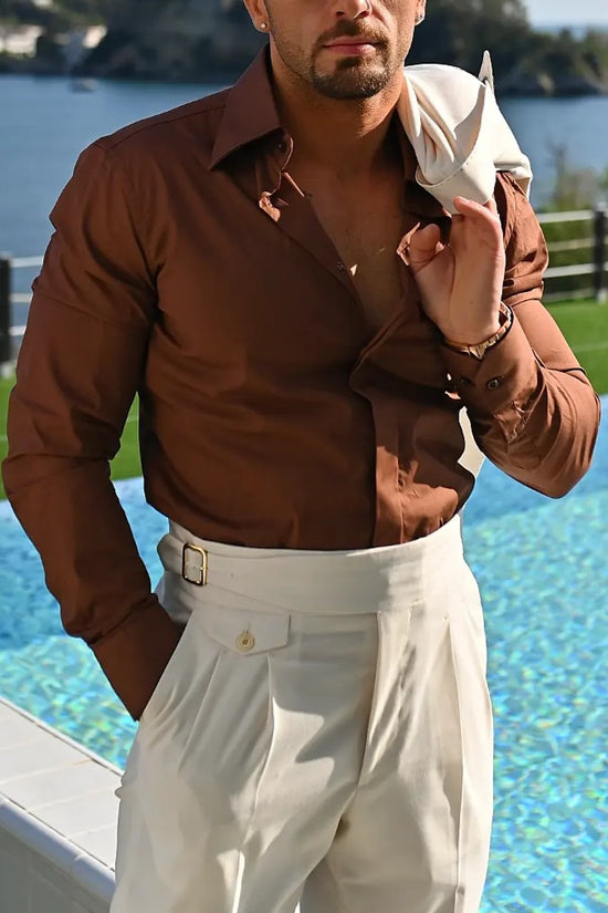 Camicia collo a vela con bottoni a scomparsa sigaro