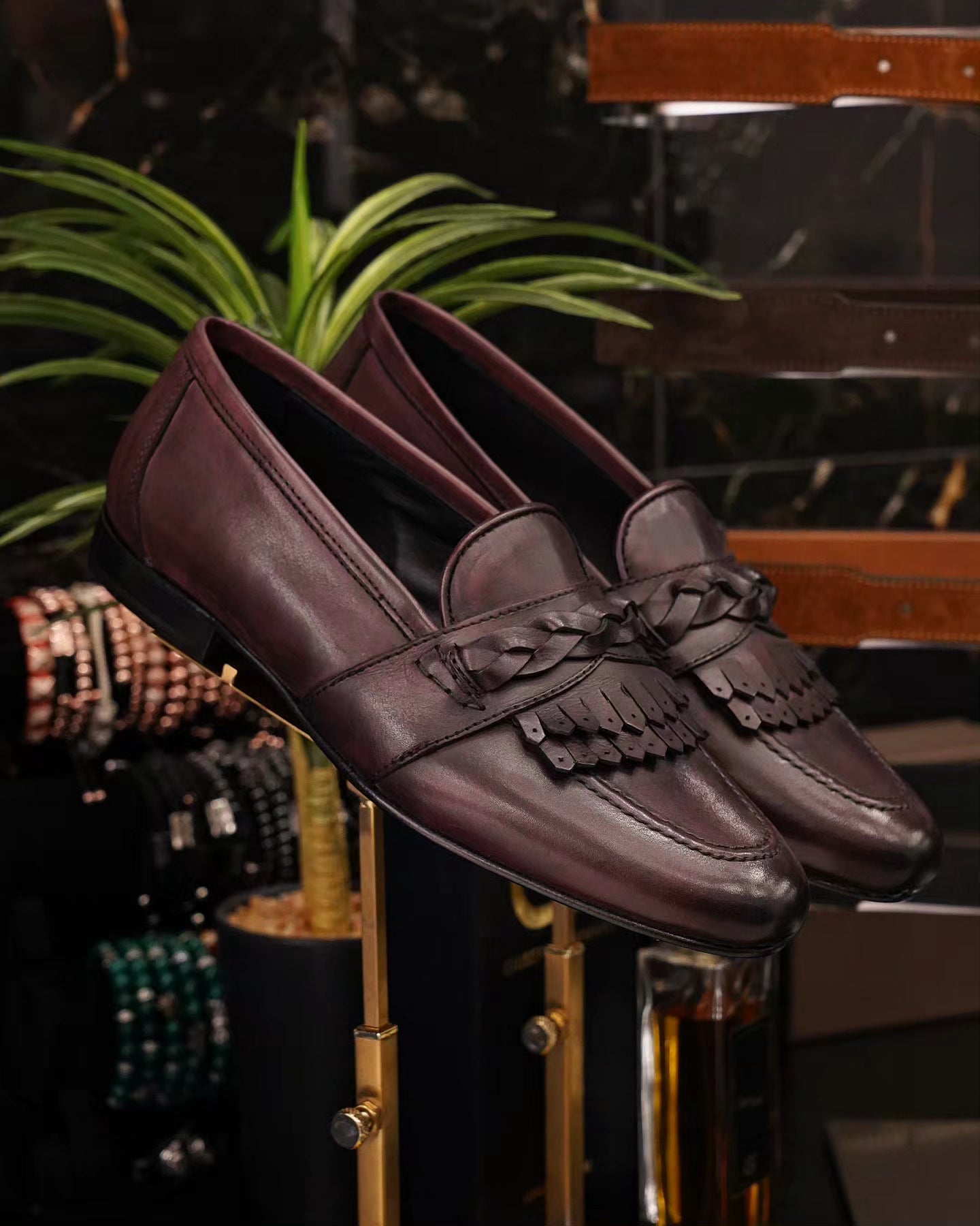 Mocassini treccia bordeaux