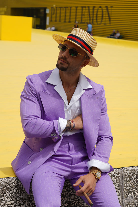 Abito Extensive doppiopetto petto a lancia lilla gessato