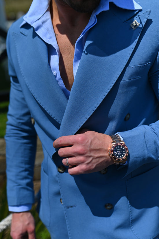 Camicia azzurra collo a vela 100% lino