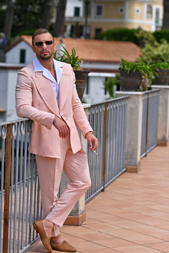 Giacca extensive doppiopetto lino rosa