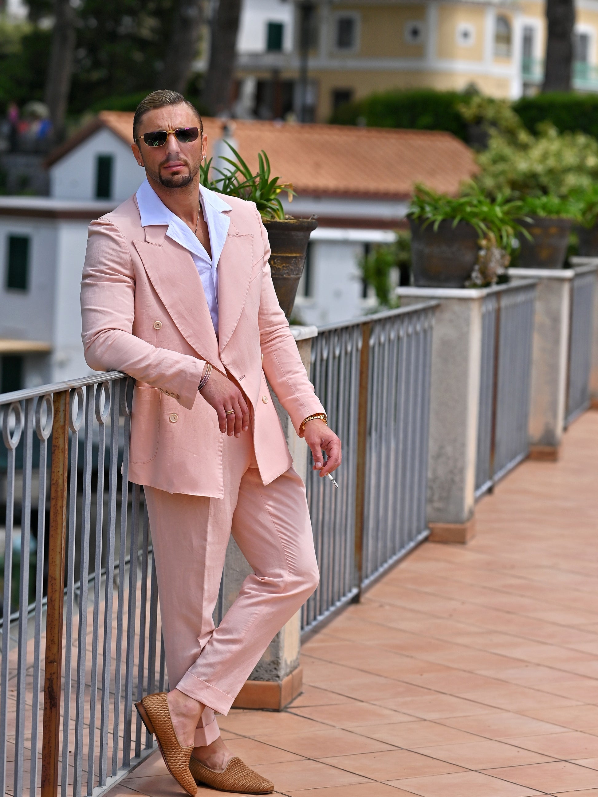 Giacca extensive doppiopetto lino rosa