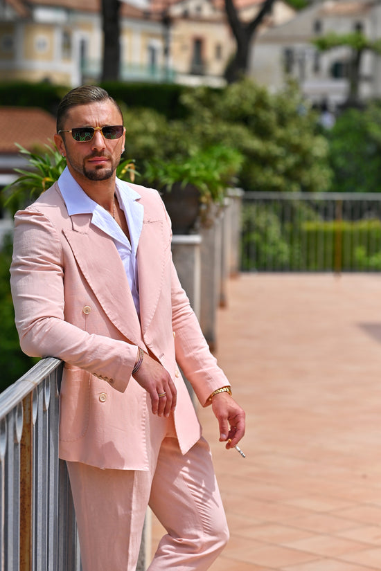 Giacca extensive doppiopetto lino rosa