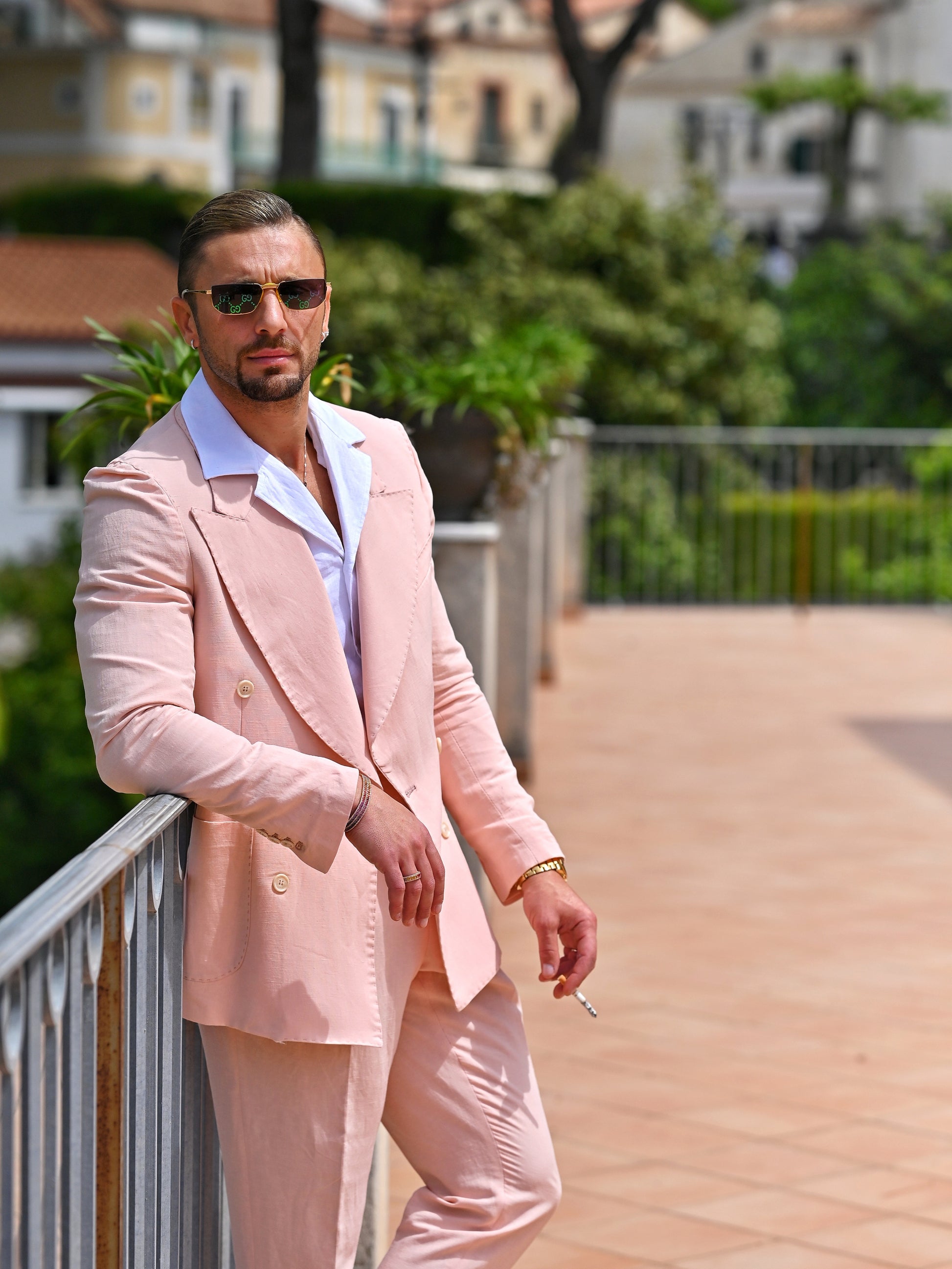 Giacca extensive doppiopetto lino rosa