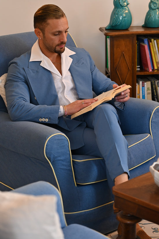 Camicia collo cubano in lino bianco con tasche