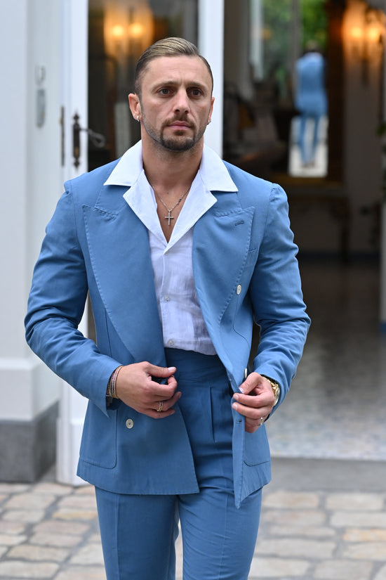 Camicia collo cubano in lino bianco con tasche