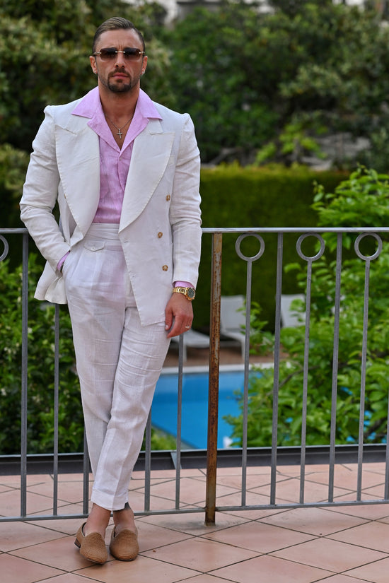 Giacca extensive doppiopetto in lino bianco