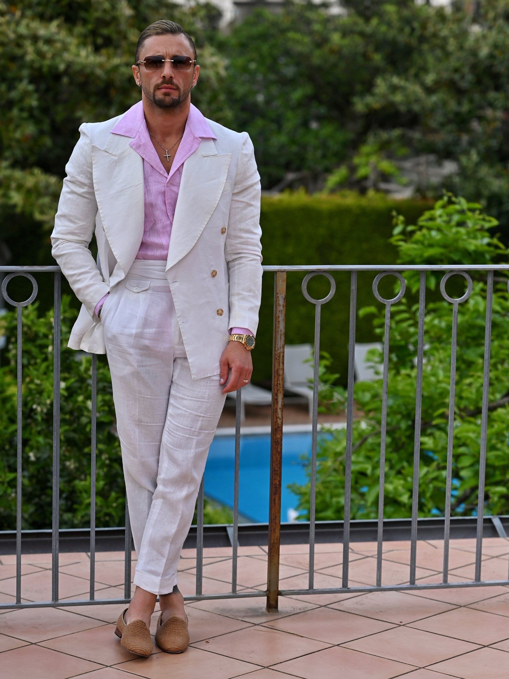 Giacca extensive doppiopetto in lino bianco