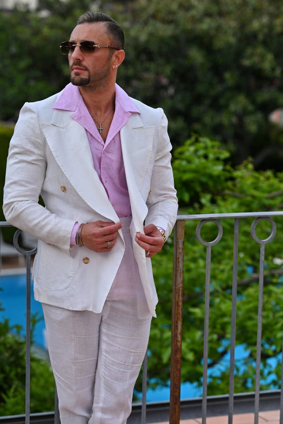 Giacca extensive doppiopetto in lino bianco