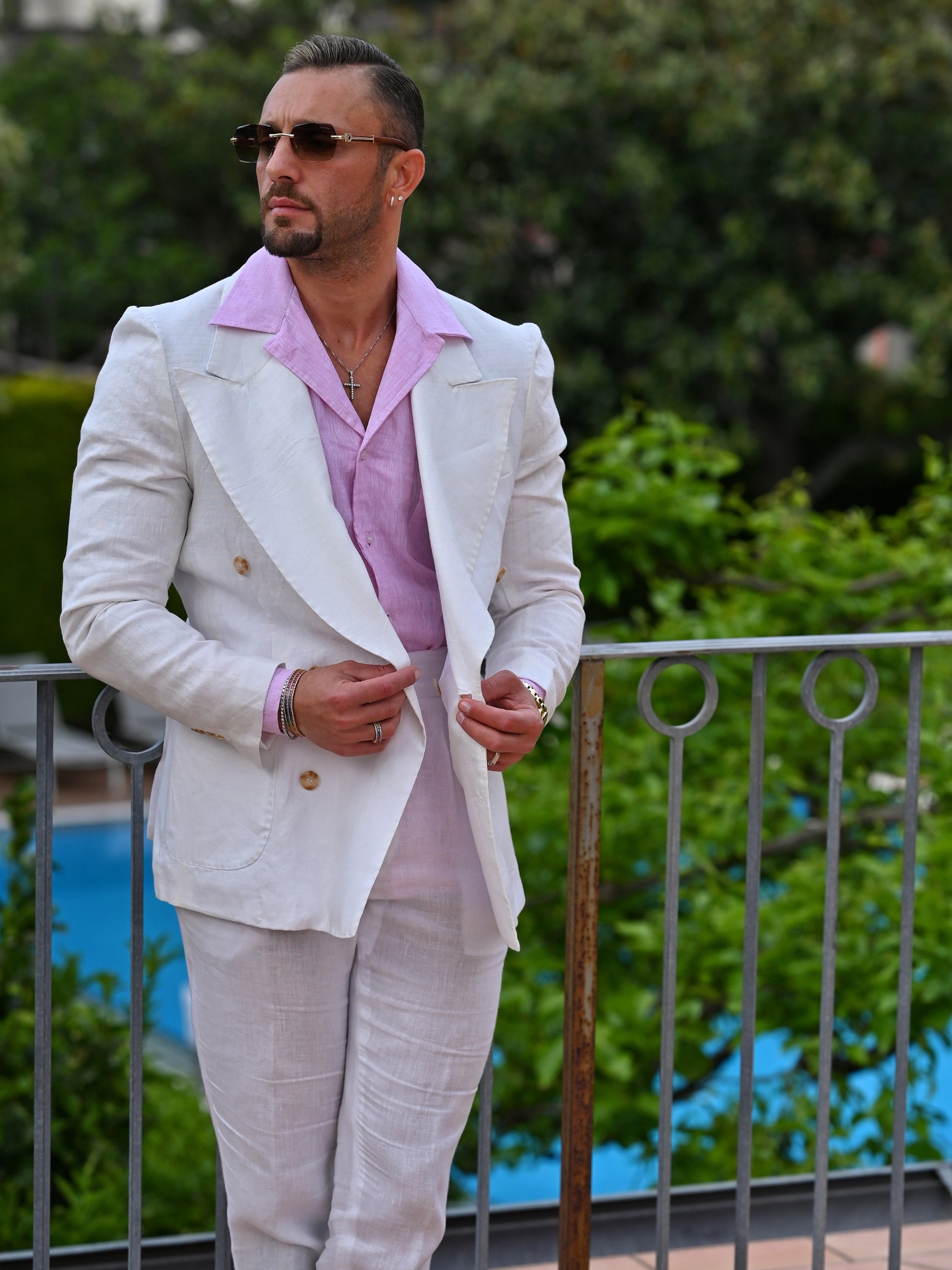 Giacca extensive doppiopetto in lino bianco